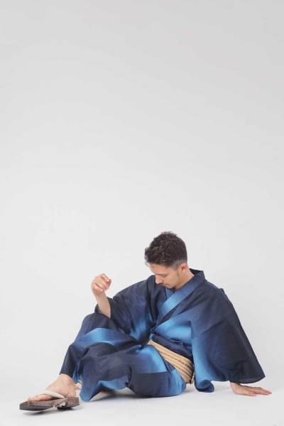 日本製高級生地【浴衣+帯+下駄+腰紐】一秀グラデーションBLUE 日本製高級生地【浴衣+帯+下駄+腰紐】一秀グラデーションBLUE